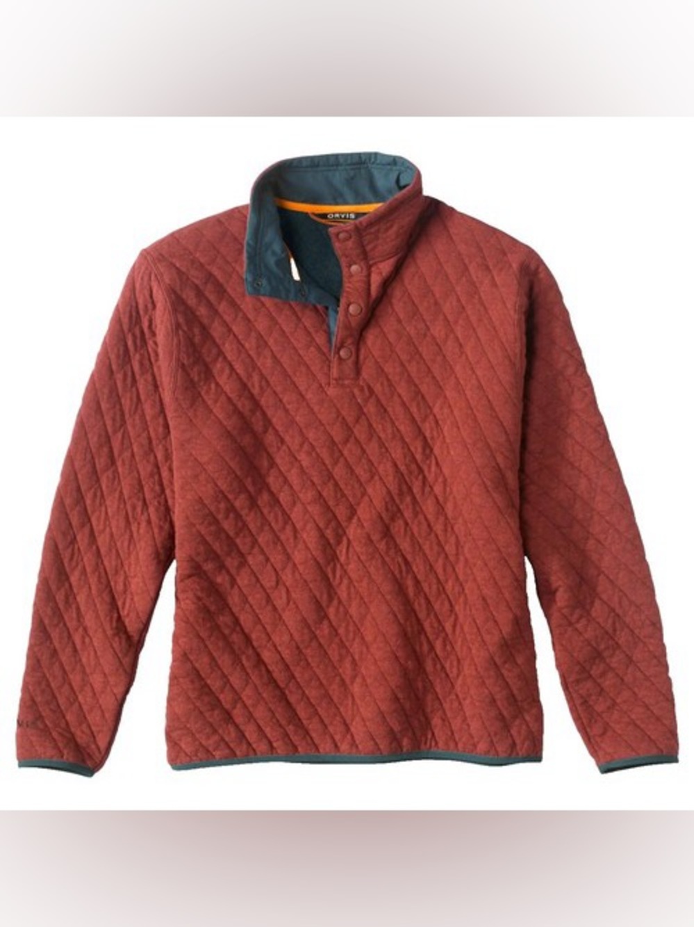 Orvis Quilted Snap Pullover Sweatshirt Burnt Orange Blue XL